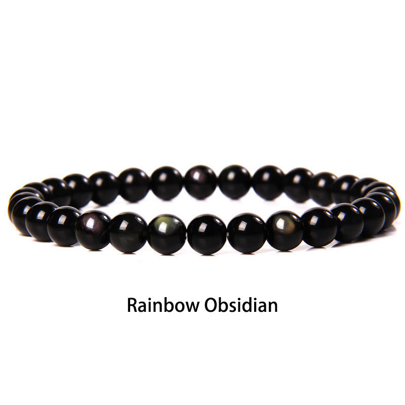 Buddha Stones 6mm Varie Pietre Cristallo Nero Glitter Pietra Occhio di Tigre Rosso Perline Braccialetto di Protezione - Ossidiana arcobaleno - 6 mm (circonferenza del polso 14-16 cm) - image 34