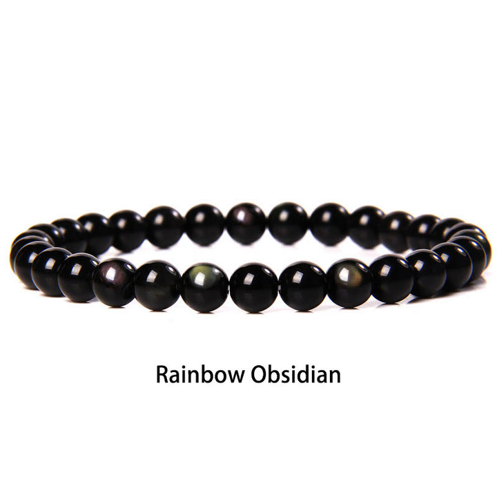 Buddha Stones 6mm Varie Pietre Cristallo Nero Glitter Pietra Occhio di Tigre Rosso Perline Braccialetto di Protezione - Ossidiana arcobaleno - 6 mm (circonferenza del polso 14-16 cm) - image 34