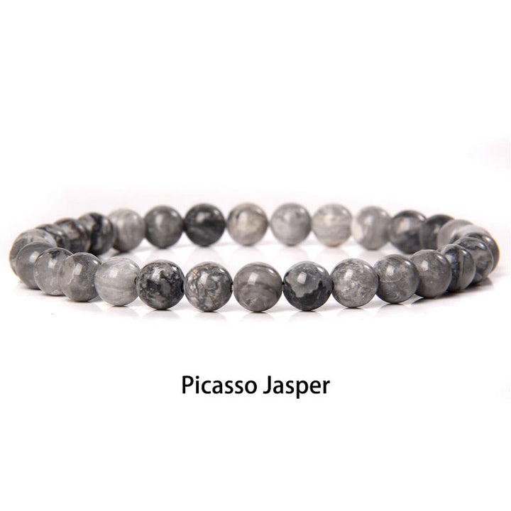 Buddha Stones 6mm Varie Pietre Cristallo Nero Glitter Pietra Occhio di Tigre Rosso Perline Braccialetto di Protezione - Picasso Jasper - 6 mm (circonferenza del polso 14-16 cm) - image 45