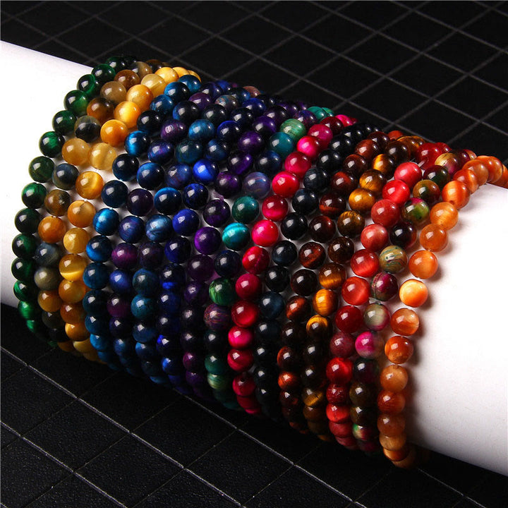 Buddha Stones 6mm Varie Pietre Cristallo Nero Glitter Pietra Occhio di Tigre Rosso Perline Braccialetto di Protezione - image 1