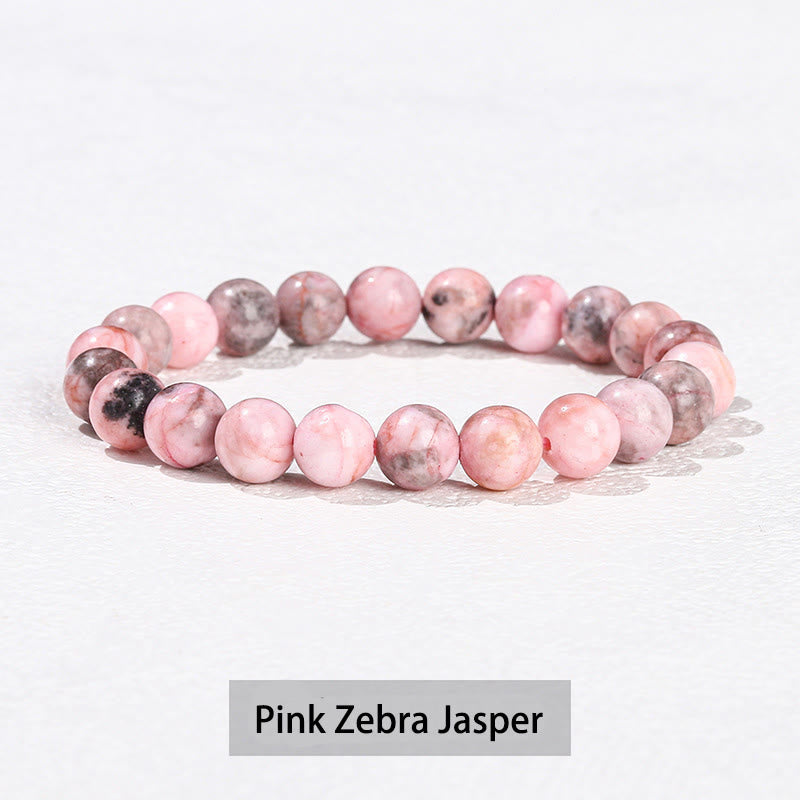 Buddha Stones Vari cristalli Ametista Avventurina verde Quarzo rosa Braccialetto curativo - Diaspro zebra rosa - 10 mm (circonferenza del polso 14-16 cm) - image 31