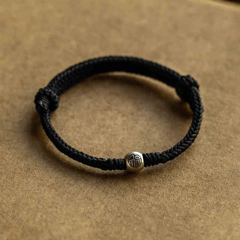 Braccialetto della fortuna intrecciato con perline di Fu in argento sterling 925, fatto a mano , Buddha Stones - Cordino nero in argento sterling 925 (regolabile) - image 11