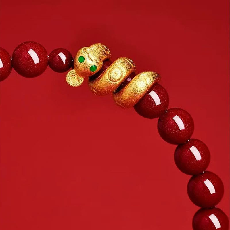 Braccialetto di benedizione dell'anno del serpente in giada di Hetian, perle di cinabro Buddha Stones - image 12