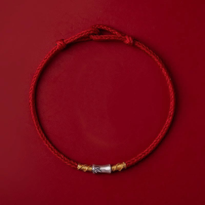 Braccialetto intrecciato con corda rossa portafortuna in argento sterling 925 fatto a mano con motivo in bambù , Buddha Stones - image 1