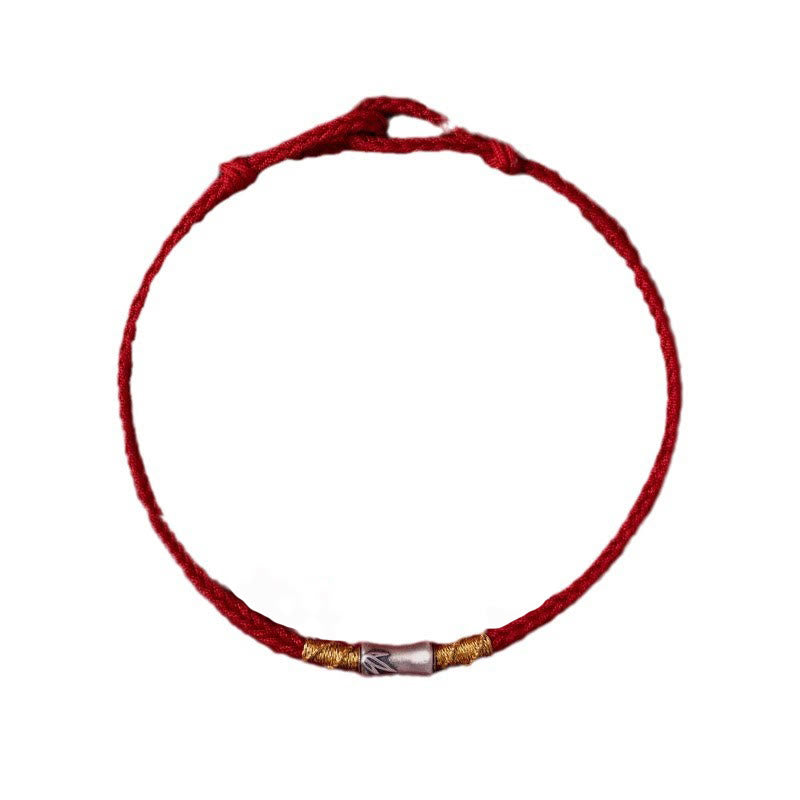 Braccialetto intrecciato con corda rossa portafortuna in argento sterling 925 fatto a mano con motivo in bambù , Buddha Stones - image 15