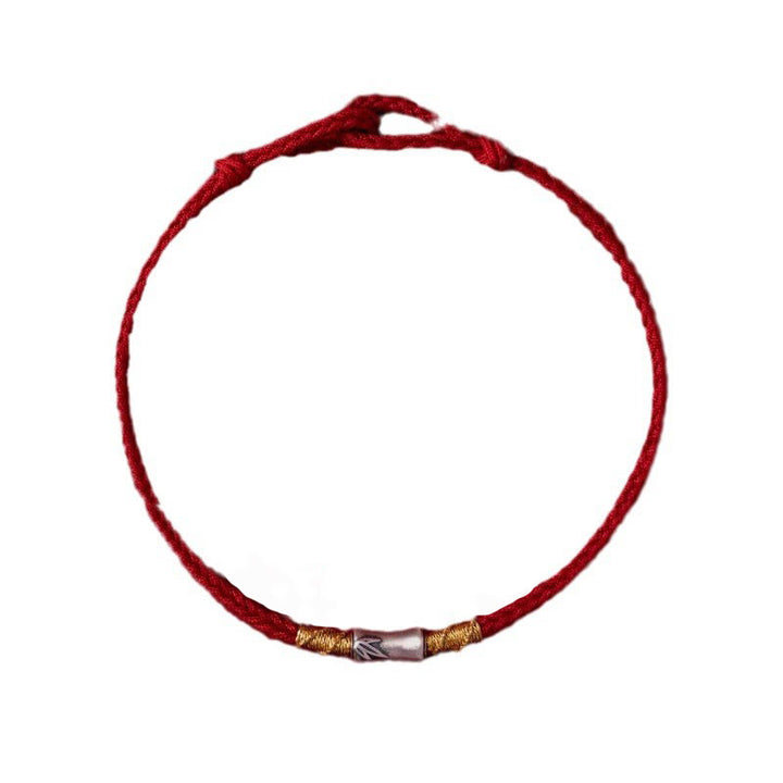Braccialetto intrecciato con corda rossa portafortuna in argento sterling 925 fatto a mano con motivo in bambù , Buddha Stones - image 15