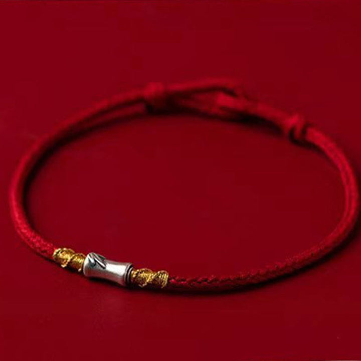 Braccialetto intrecciato con corda rossa portafortuna in argento sterling 925 fatto a mano con motivo in bambù , Buddha Stones - image 2