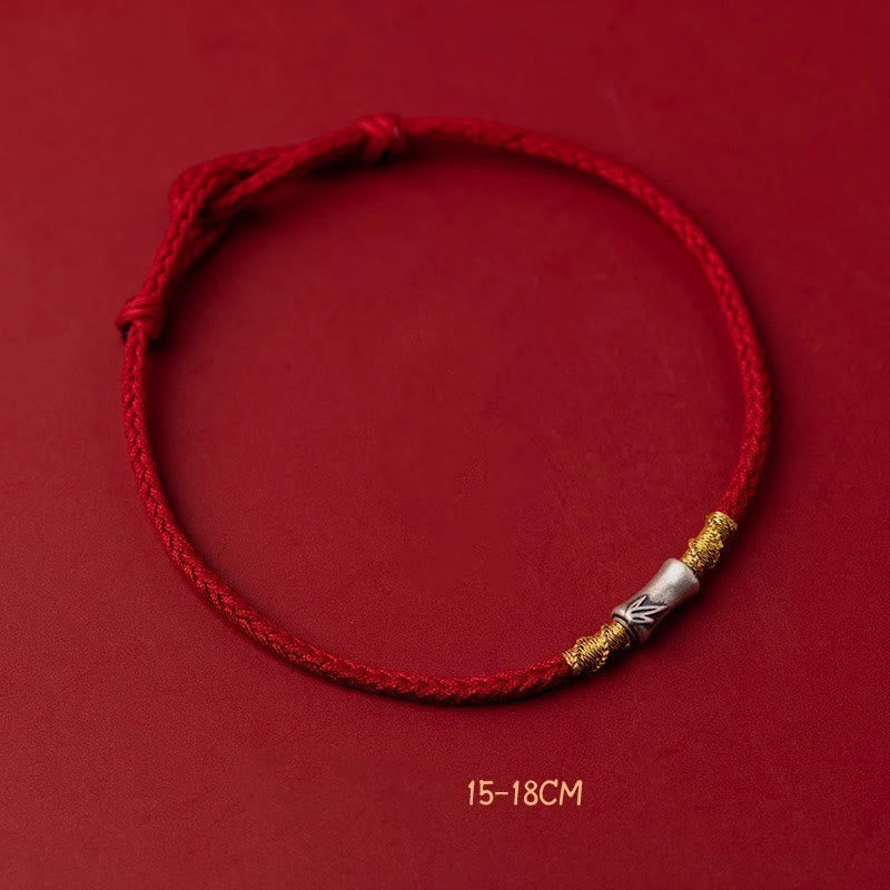 Braccialetto intrecciato con corda rossa portafortuna in argento sterling 925 fatto a mano con motivo in bambù , Buddha Stones - Collana in argento sterling 925 con filo rosso e bambù (circonferenza polso: 15-18 cm) - image 0