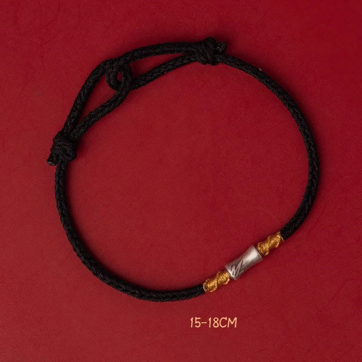 Braccialetto intrecciato con corda rossa portafortuna in argento sterling 925 fatto a mano con motivo in bambù , Buddha Stones - Cordino nero in argento sterling 925 con bambù (circonferenza polso: 15-18 cm) - image 16