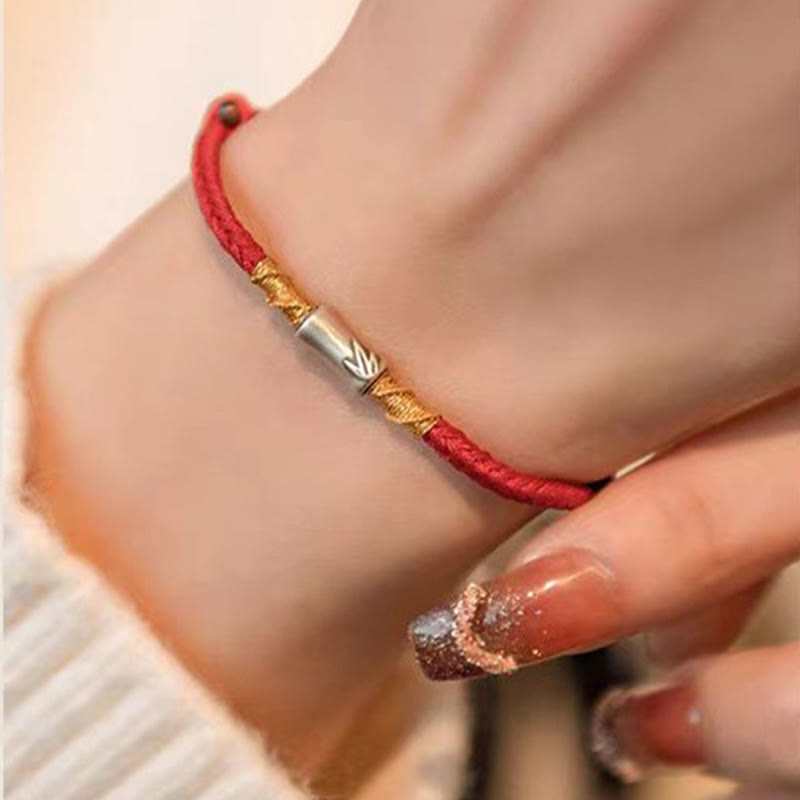 Braccialetto intrecciato con corda rossa portafortuna in argento sterling 925 fatto a mano con motivo in bambù , Buddha Stones - image 8