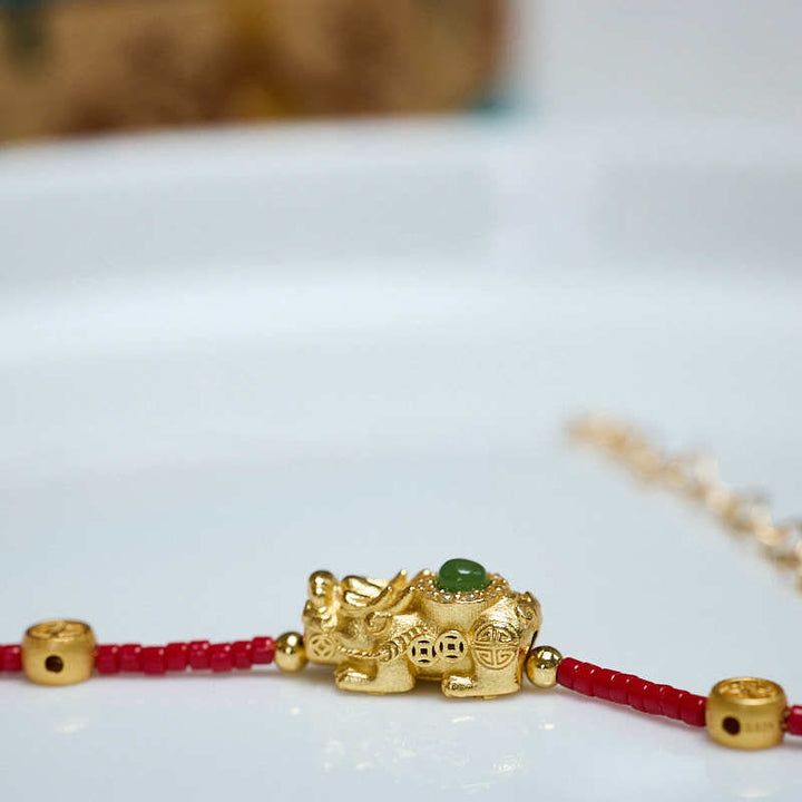Braccialetto Buddha Stones in argento sterling 925 placcato oro 24k con perline di vetro Liuli PiXiu, quadrifoglio, gioia e felicità - image 10
