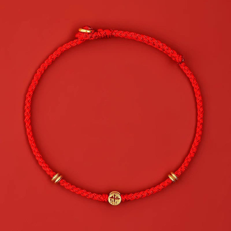 Braccialetto portafortuna Fu in argento sterling 925 con cordino rosso intrecciato fatto a mano con Buddha Stones - image 2