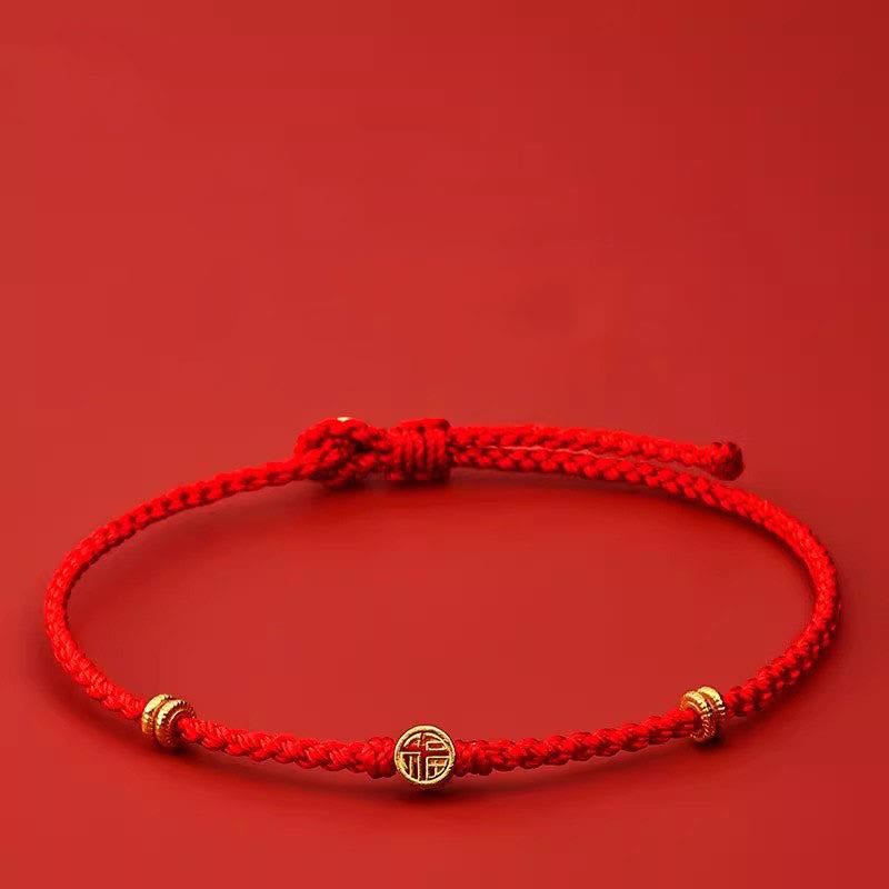 Braccialetto portafortuna Fu in argento sterling 925 con cordino rosso intrecciato fatto a mano con Buddha Stones - Cordino rosso in argento sterling 925 (circonferenza del polso: 15-17 cm) - image 0