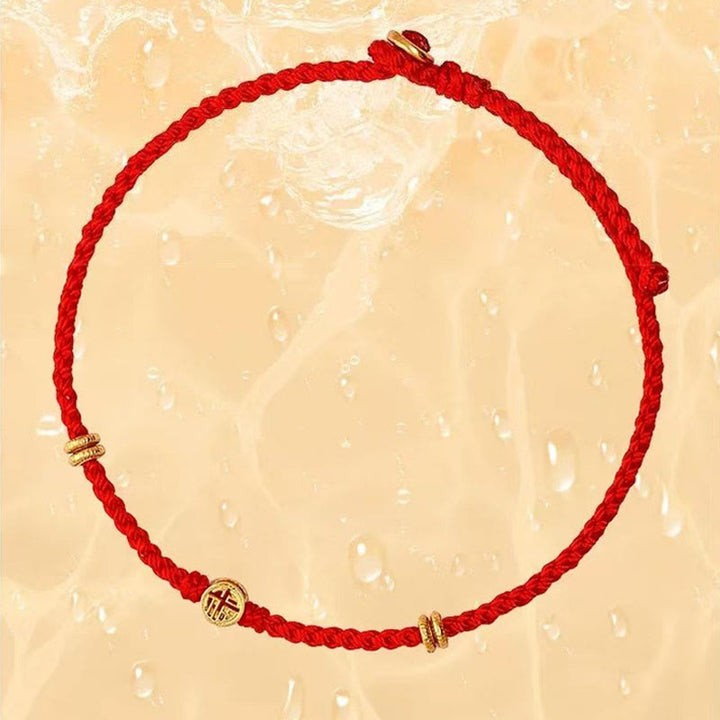 Braccialetto portafortuna Fu in argento sterling 925 con cordino rosso intrecciato fatto a mano con Buddha Stones - image 4