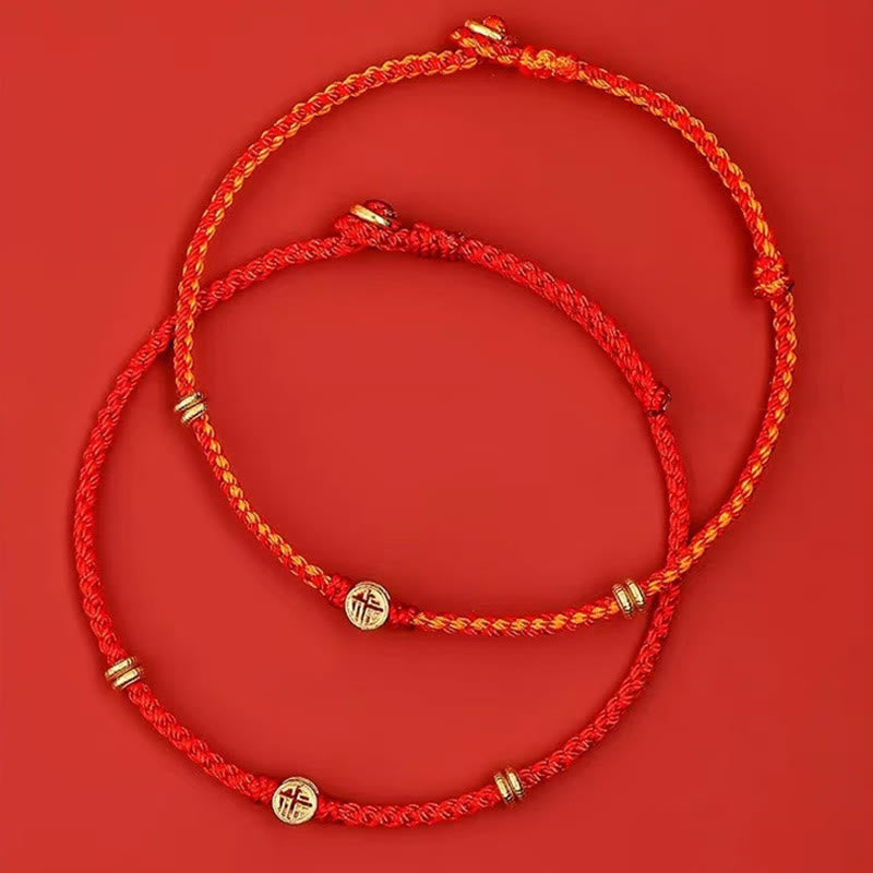 Braccialetto portafortuna Fu in argento sterling 925 con cordino rosso intrecciato fatto a mano con Buddha Stones - image 1