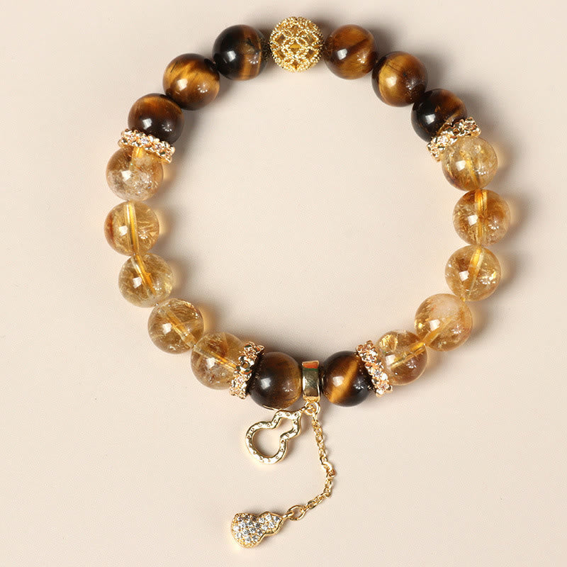 Braccialetto Buddha Stones Natural Tiger Eye Citrine Beads Fortune Gourd Strength