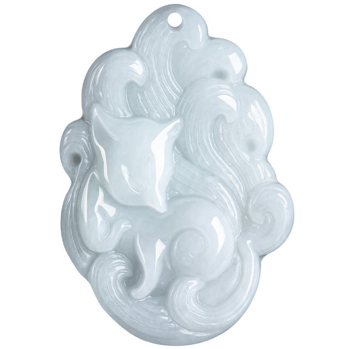 Collana con ciondolo portafortuna a forma di volpe a nove code in giada naturale Buddha Stones