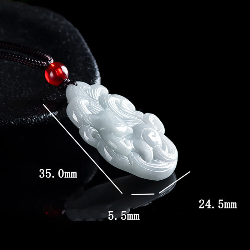 Collana con ciondolo portafortuna a forma di volpe a nove code in giada naturale Buddha Stones