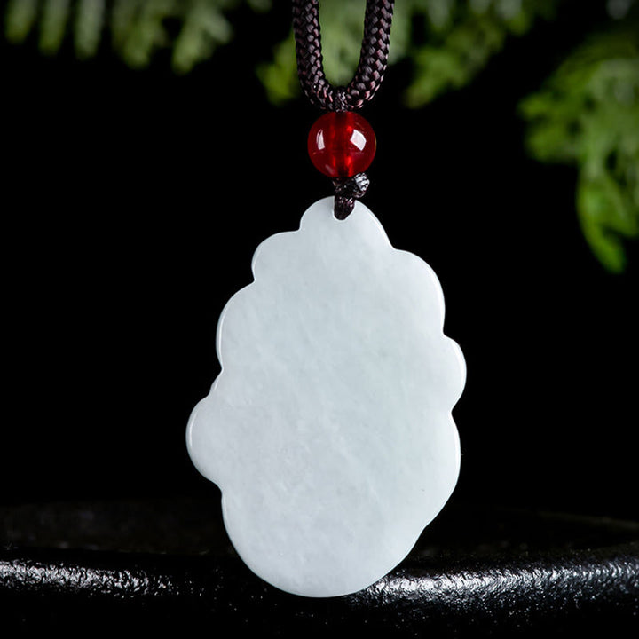 Collana con ciondolo portafortuna a forma di volpe a nove code in giada naturale Buddha Stones