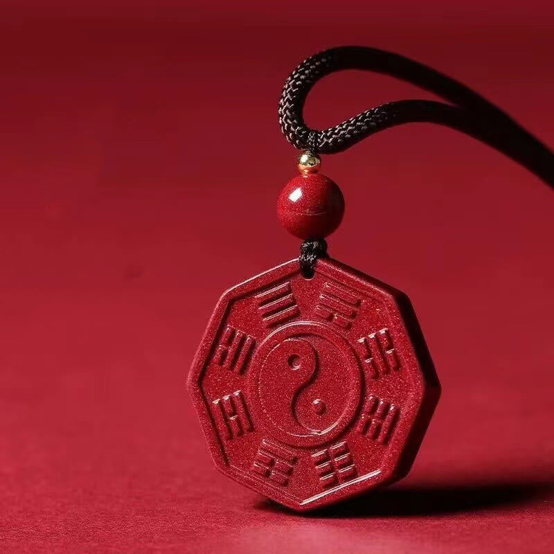 Buddha Stones Cinnabar naturale Bagua Taishang Laojun Fu carattere Calma collana pendente