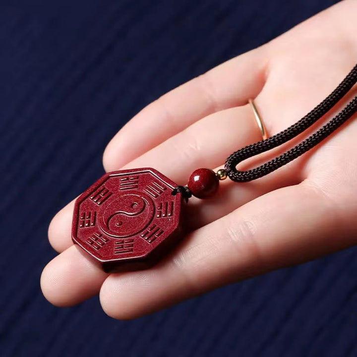 Buddha Stones Cinnabar naturale Bagua Taishang Laojun Fu carattere Calma collana pendente