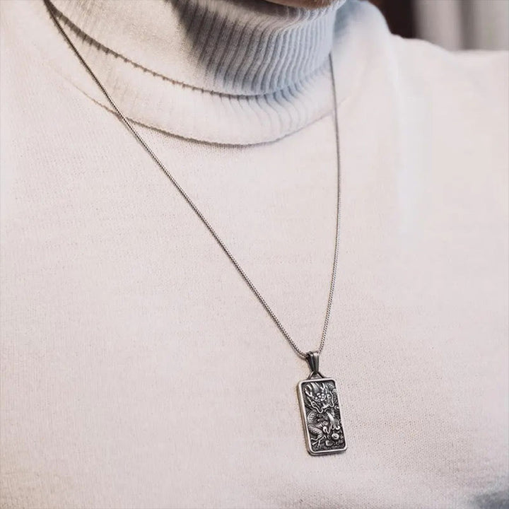 Collana con ciondolo di protezione del successo del drago di stagno puro Buddha Stones - image 3