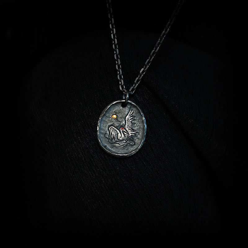 Collana pendente con ciondolo a forma di gru con nuvole di buon auspicio, in argento Buddha Stones 999 e oro 24k - Catena in argento sterling 999 - image 5