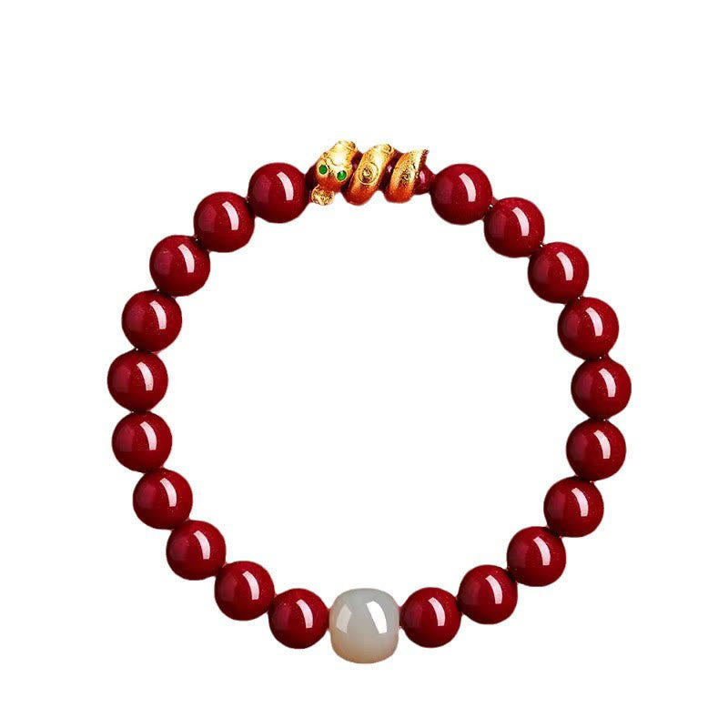 Braccialetto di benedizione dell'anno del serpente in giada di Hetian, perle di cinabro Buddha Stones - image 17