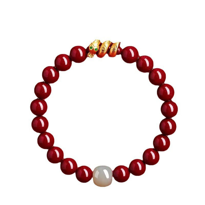 Braccialetto di benedizione dell'anno del serpente in giada di Hetian, perle di cinabro Buddha Stones - image 17