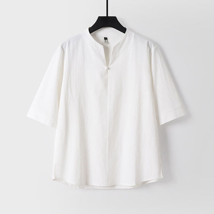 Camicia da uomo a maniche a tre quarti con un bottone e stampa Buddha Stones, tinta unita. - Bianco - US/UK/AU54, EU64 (9XL) - image 1