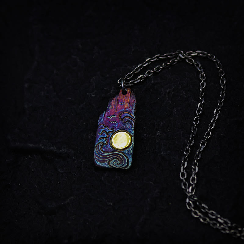 Collana con ciondolo Buddha Stones in argento sterling 999 e oro 24k, onde e sole, equilibrio - Catena in argento sterling 999 - image 2