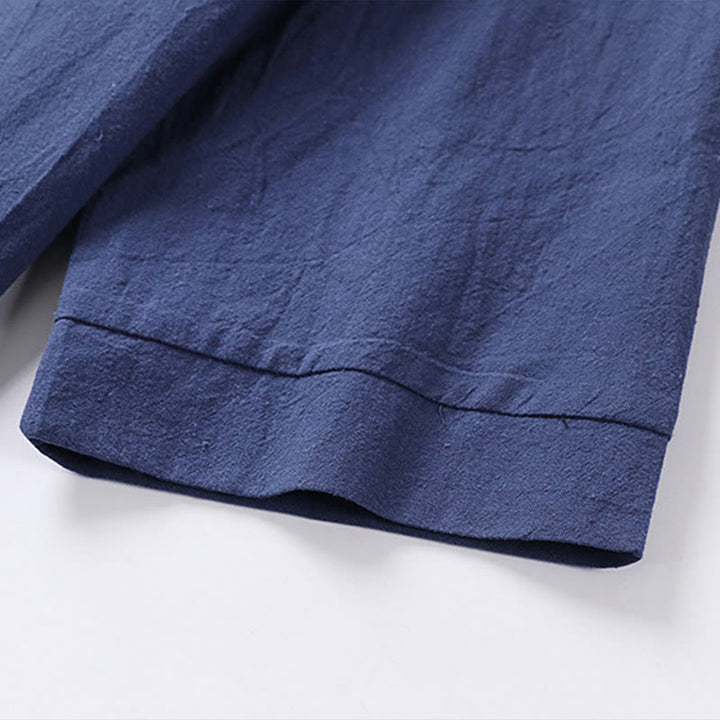 Camicia da uomo in cotone e lino casual con maniche a tre quarti e bottone singolo, tinta unita , Buddha Stones - image 12