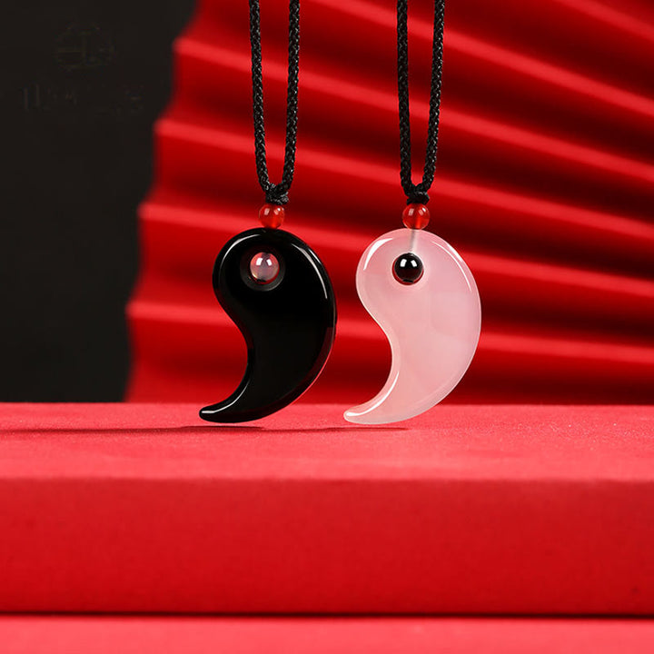 Buddha Stones Onice nero Agata bianca Yin Yang Tai Chi Diagramma Fortuna Coppia Collana Pendente - image 4