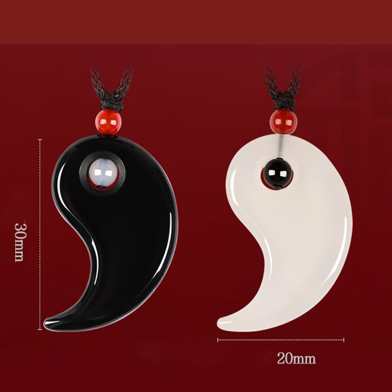 Buddha Stones Onice nero Agata bianca Yin Yang Tai Chi Diagramma Fortuna Coppia Collana Pendente - image 8