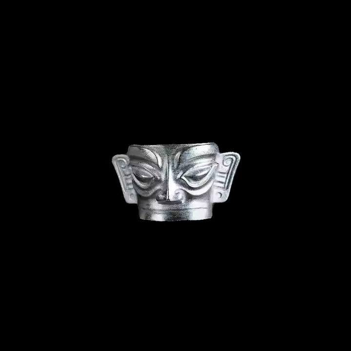 Anello di protezione per maschera Sanxingdui in argento sterling 999 Buddha Stones e fusione a mano - image 10