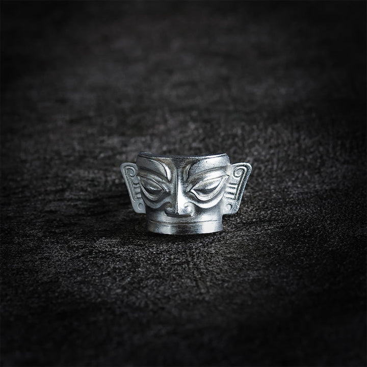 Anello di protezione per maschera Sanxingdui in argento sterling 999 Buddha Stones e fusione a mano - image 9