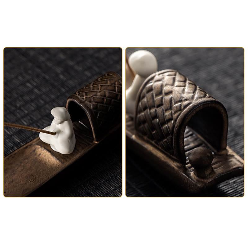 Buddha Stones Pescatore Zen Guarigione Marrone Ceramica Bastoncino Incenso Bruciatore Decorazione - image 8
