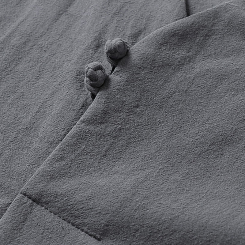 Camicia da uomo in cotone e lino casual con due bottoni e maniche a tre quarti, tinta unita , Buddha Stones - image 7