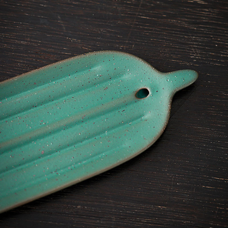 Buddha Stones Foglia di bambù verde Bruciatore di incenso in ceramica Decorazione curativa - image 7