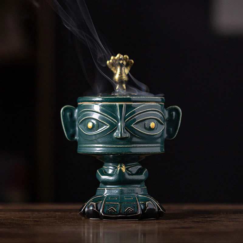 Buddha Stones Sanxingdui Bruciatore di incenso in ceramica curativo Decorazione da scrivania