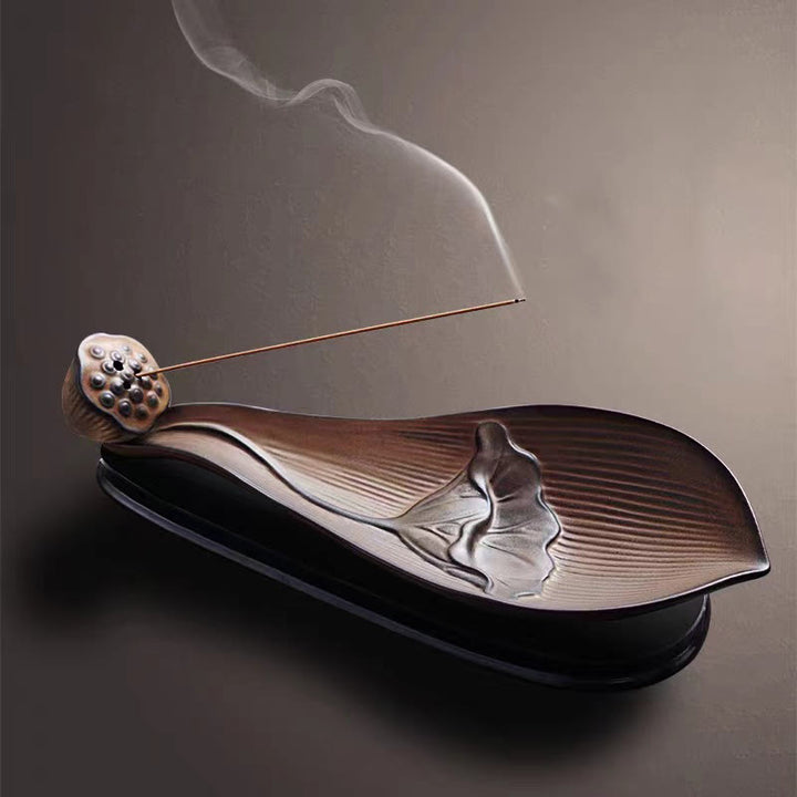 Buddha Stones Lotus Pod Zen Guarigione Marrone Ceramica Bastoncino Bruciatore Incenso Decorazione - 24*9,4*4 cm - image 0