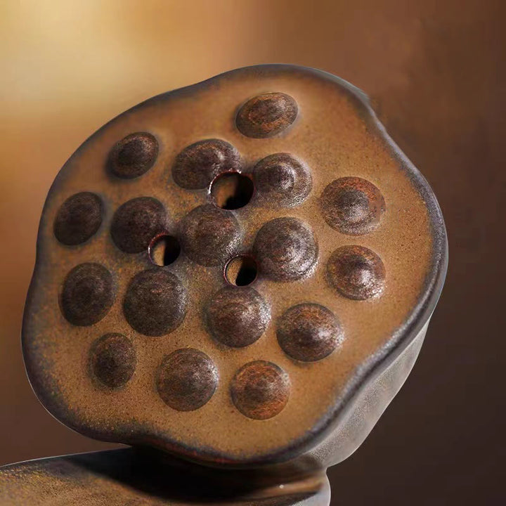 Buddha Stones Lotus Pod Zen Guarigione Marrone Ceramica Bastoncino Bruciatore Incenso Decorazione - image 12