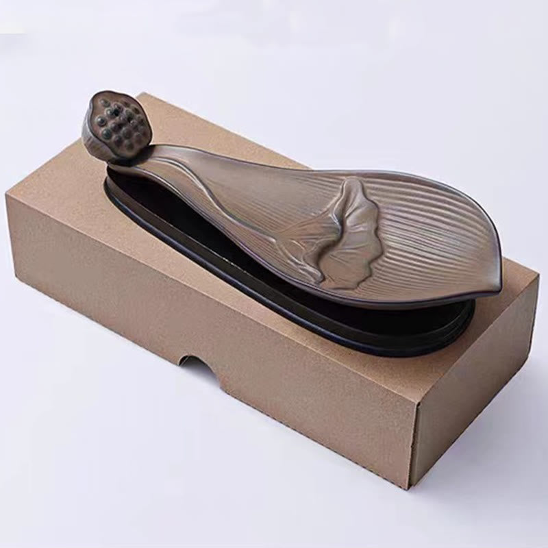 Buddha Stones Lotus Pod Zen Guarigione Marrone Ceramica Bastoncino Bruciatore Incenso Decorazione - image 10