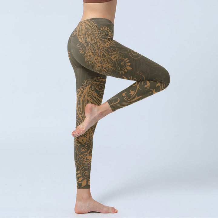 Leggings da palestra con stampa di piume di pavone e Buddha Stones, pantaloni da yoga da donna - image 3