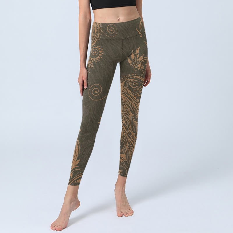 Leggings da palestra con stampa di piume di pavone e Buddha Stones, pantaloni da yoga da donna - image 5