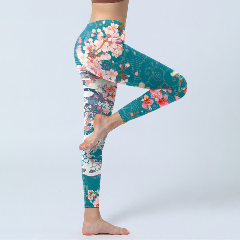 Leggings da palestra con stampa Buddha Stones Dragon Cherry Blossoms, pantaloni da yoga da donna - image 3
