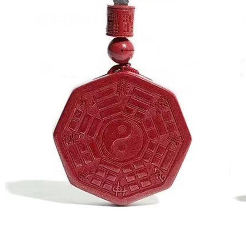 Buddha Stones Cinnabar naturale Bagua Taishang Laojun Fu carattere Calma collana pendente