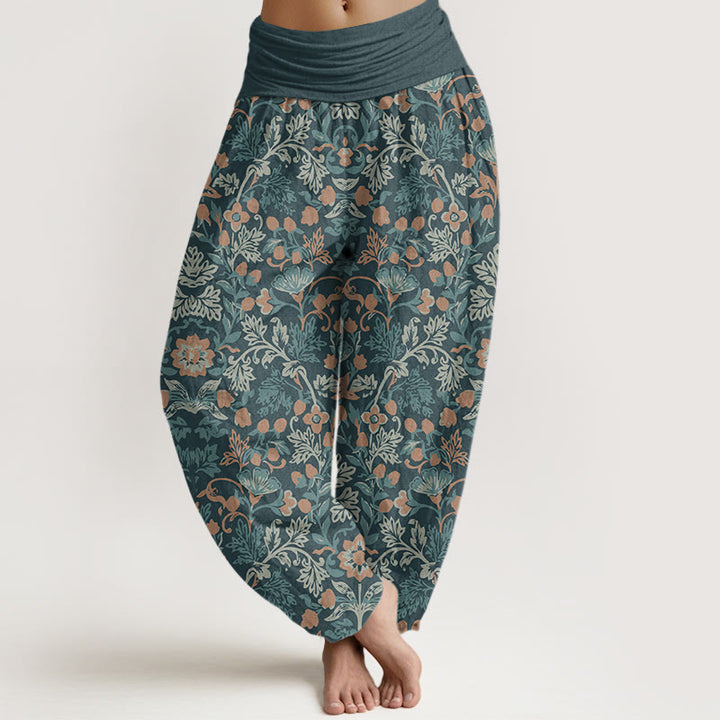 Pantaloni harem da donna con elastico in vita, in cotone, casual, motivo floreale e foglie di vite, motivo Buddha Stones - Cadetto Blu - US22, UK/AU26, EU54 (6XL) - image 0