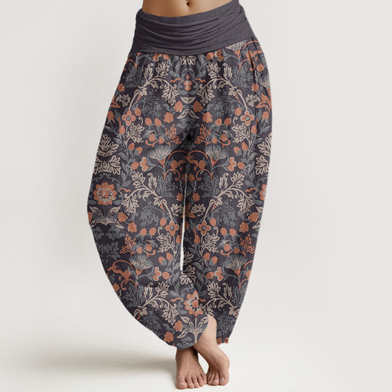 Pantaloni harem da donna con elastico in vita, in cotone, casual, motivo floreale e foglie di vite, motivo Buddha Stones - Marrone rosato - US22, UK/AU26, EU54 (6XL) - image 4