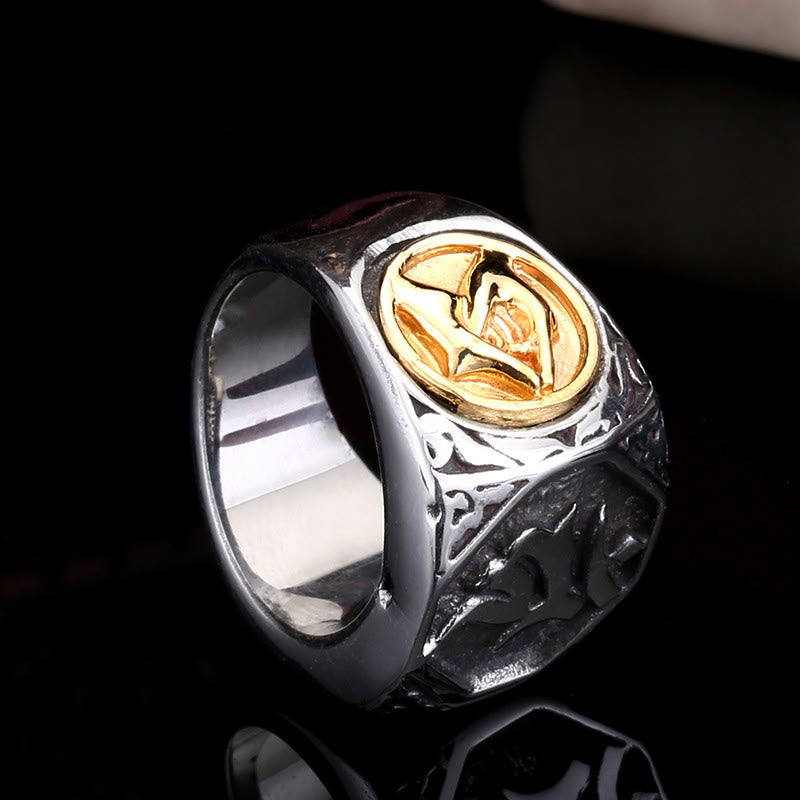 Buddha Stones Tibetano Titanio Acciaio Saluto Mano Spada Segno Sanscrito Equilibrio Anello